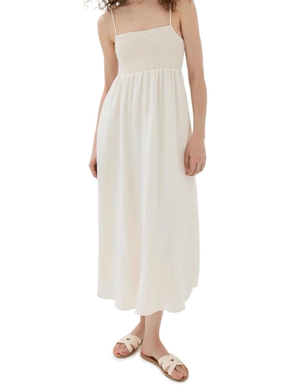 Zsupply Beachside Cream Smocked Maxi Dress with Spaghetti Straps